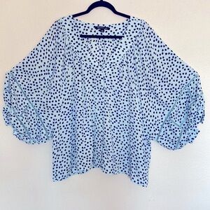 ZAC & RACHEL Balloon Sleeve Hemstitch Boho Blouse Blue Size 2X